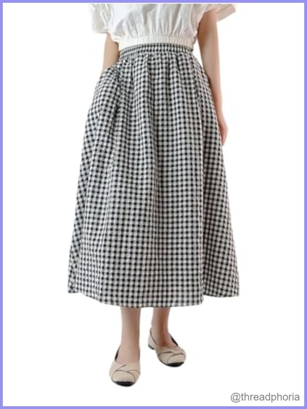 Women's A-Line Plaid Midi Skirt Elastic Waist Swing Pleated with Pockets